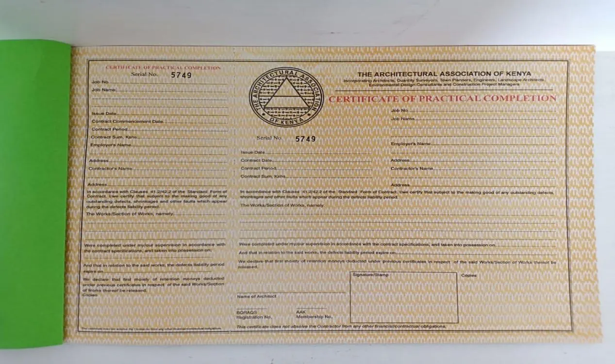 Certificate of Practical Completion