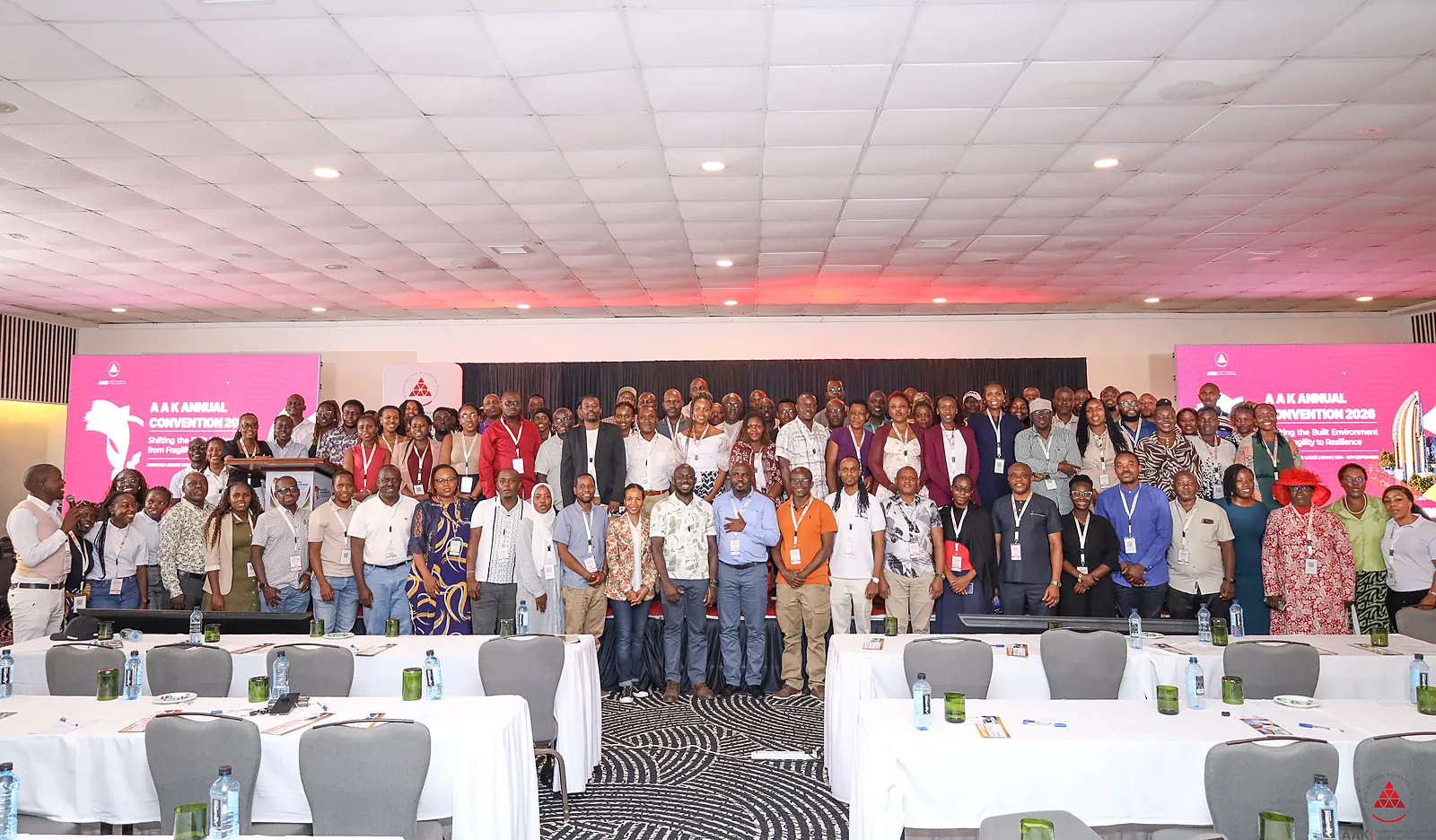 Delegates in a group photo in the main hall at the AAK Annual Convention 2026 in Diani