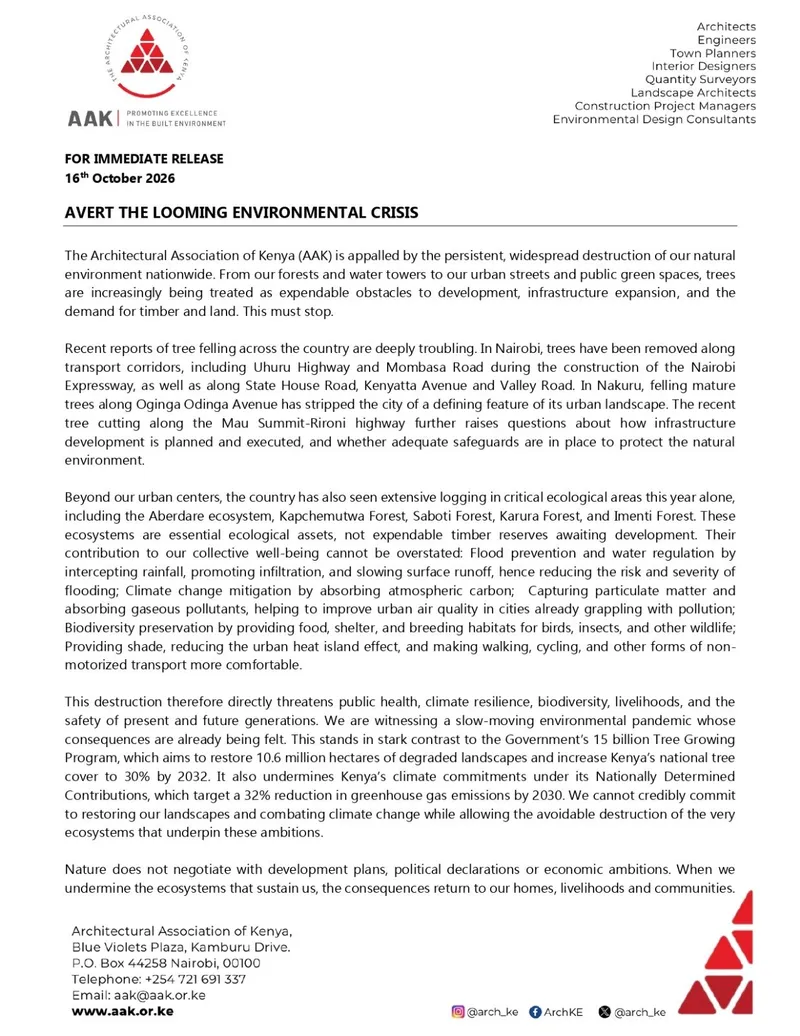 Page 1 of AAK's statement on averting the looming environmental crisis, for immediate release, 16 October 2026