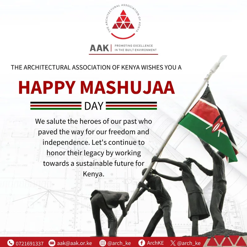 AAK wishes you a happy Mashujaa Day: we salute the heroes of our past who paved the way for our freedom and independence, beside a sculpture of figures raising the Kenyan flag