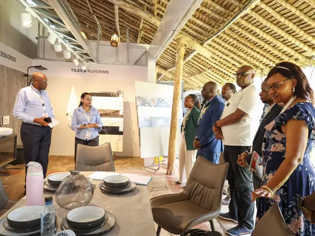 Delegates tour a tiles and fittings display
