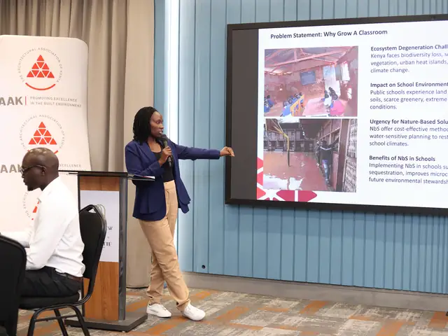 A presentation with photographs of school classrooms