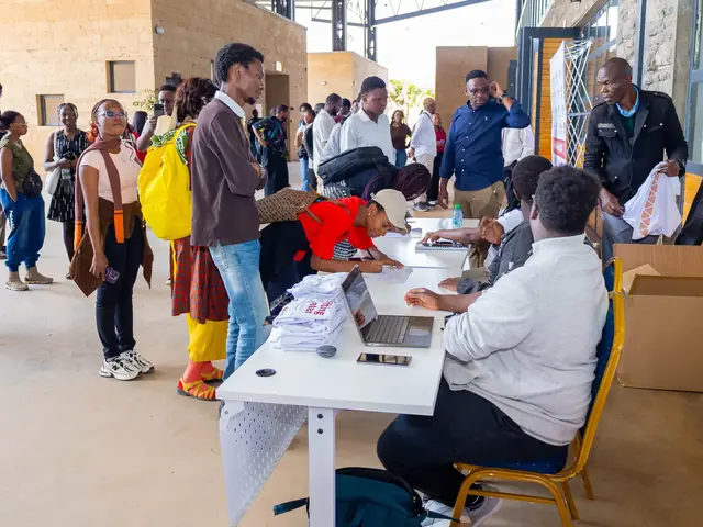 Visitors at the registration desk