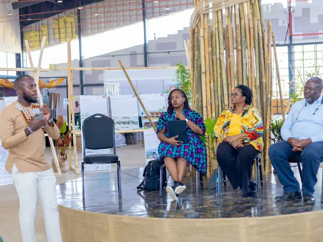 A panel discussion in the central arena